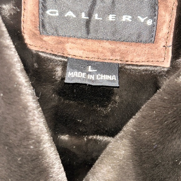 Vintage Gallery Genuine Leather Suede Button Front Coat w/Faux Fur Trim Womens L - Picture 2 of 8